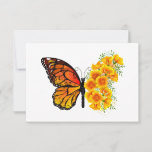 Blume Butterfly mit gelbem Kalifornien-Mohn Dankeskarte