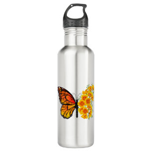 Blume Butterfly mit gelbem Kalifornien-Mohn Edelstahlflasche