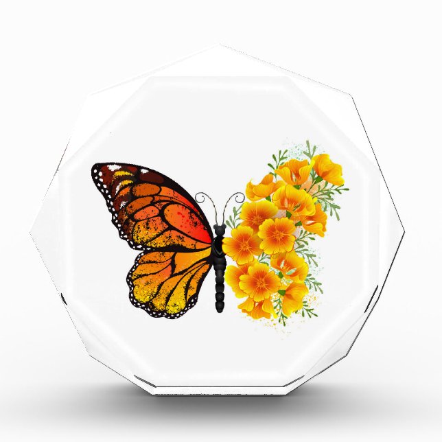 Blume Butterfly mit gelbem Kalifornien-Mohn Fotoblock (Vorderseite)