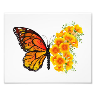 Blume Butterfly mit gelbem Kalifornien-Mohn Fotodruck
