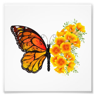 Blume Butterfly mit gelbem Kalifornien-Mohn Fotodruck