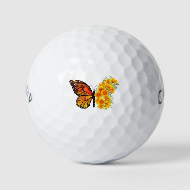 Blume Butterfly mit gelbem Kalifornien-Mohn Golfball (Vorderseite)