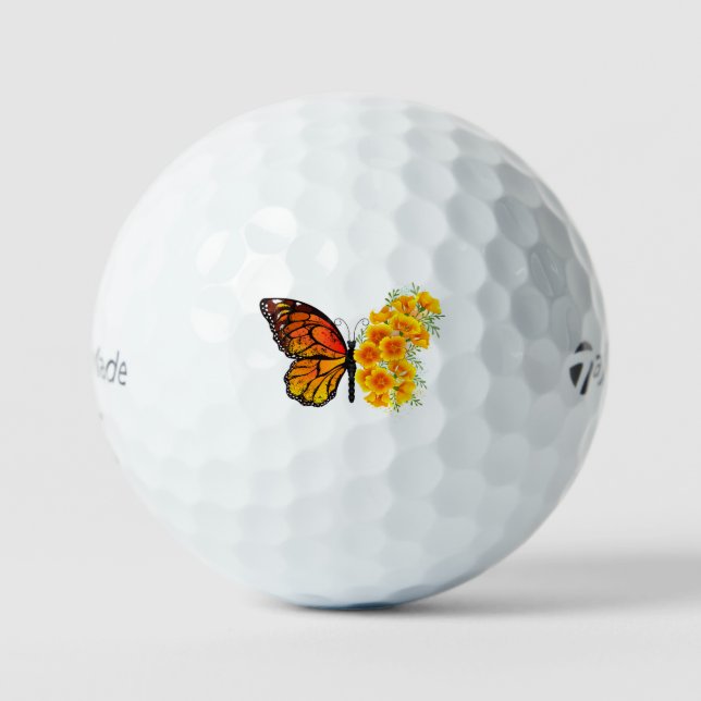 Blume Butterfly mit gelbem Kalifornien-Mohn Golfball (Vorderseite)