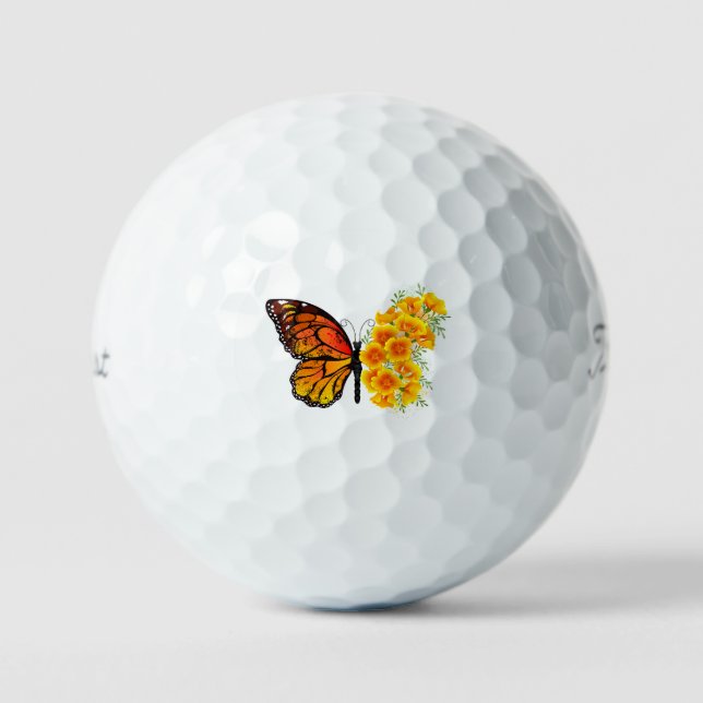 Blume Butterfly mit gelbem Kalifornien-Mohn Golfball (Vorderseite)