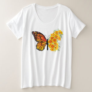 Blume Butterfly mit gelbem Kalifornien-Mohn Große Größe T-Shirt