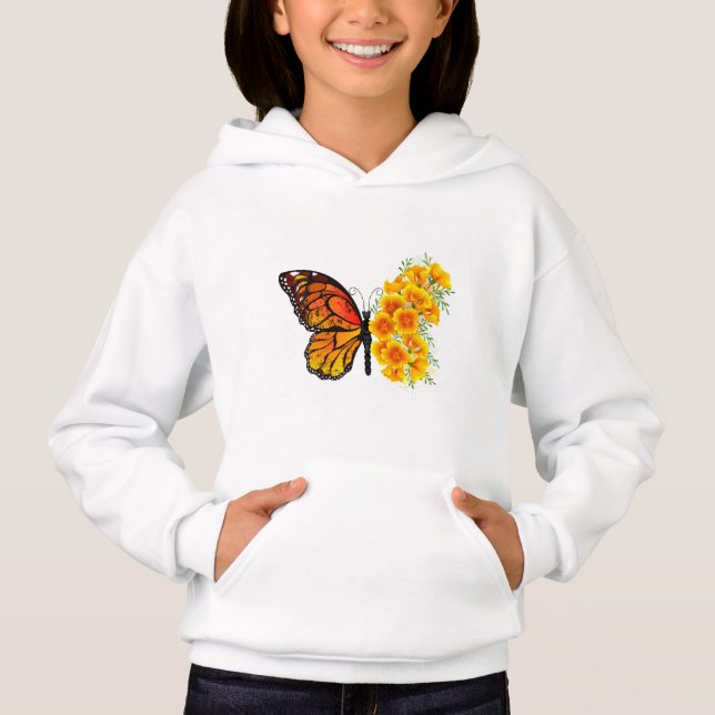 Blume Butterfly mit gelbem Kalifornien-Mohn Hoodie (Vorderseite)