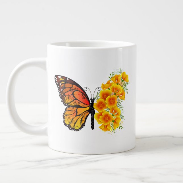 Blume Butterfly mit gelbem Kalifornien-Mohn Jumbo-Tasse (Links)