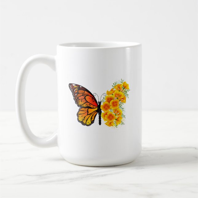 Blume Butterfly mit gelbem Kalifornien-Mohn Kaffeetasse (Links)