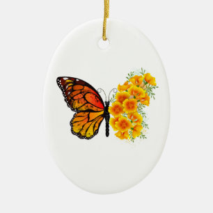 Blume Butterfly mit gelbem Kalifornien-Mohn Keramik Ornament