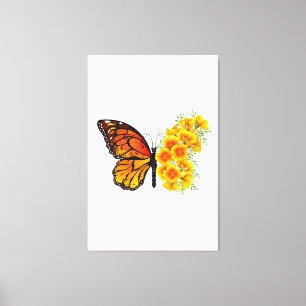 Blume Butterfly mit gelbem Kalifornien-Mohn Leinwanddruck