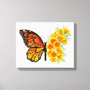 Blume Butterfly mit gelbem Kalifornien-Mohn Leinwanddruck