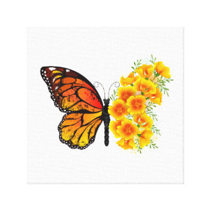 Blume Butterfly mit gelbem Kalifornien-Mohn Leinwanddruck