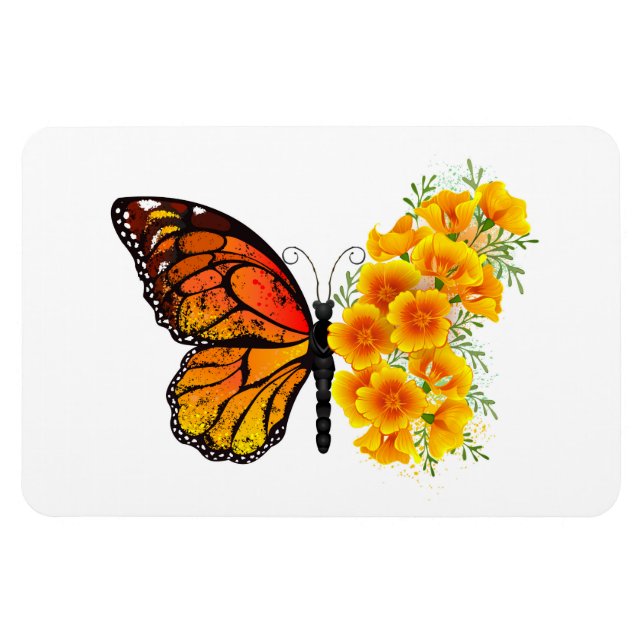 Blume Butterfly mit gelbem Kalifornien-Mohn Magnet (Horizontal)