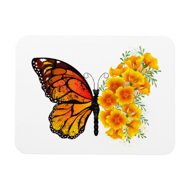 Blume Butterfly mit gelbem Kalifornien-Mohn Magnet (Horizontal)