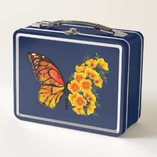 Blume Butterfly mit gelbem Kalifornien-Mohn Metall Brotdose