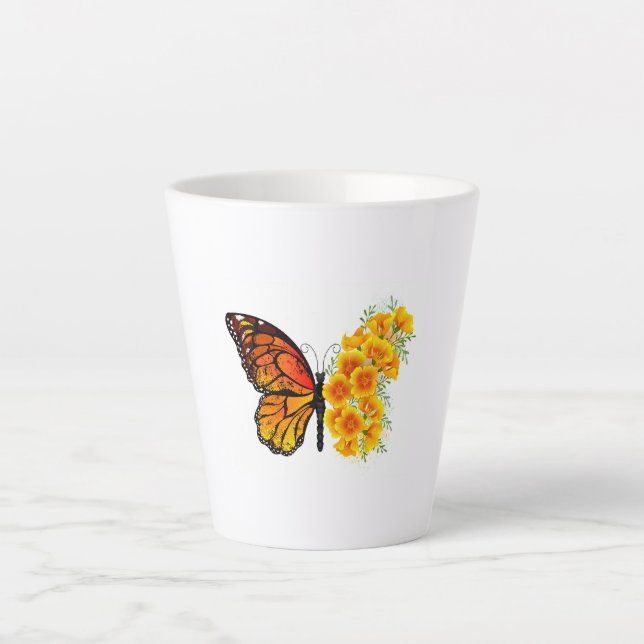 Blume Butterfly mit gelbem Kalifornien-Mohn Milchtasse (Vorderseite)
