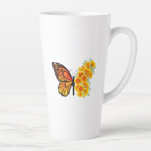 Blume Butterfly mit gelbem Kalifornien-Mohn Milchtasse (Rechts)
