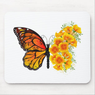 Blume Butterfly mit gelbem Kalifornien-Mohn Mousepad