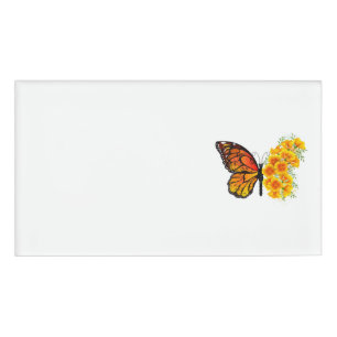 Blume Butterfly mit gelbem Kalifornien-Mohn Namenschild