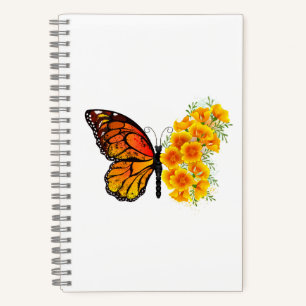 Blume Butterfly mit gelbem Kalifornien-Mohn Notizbuch