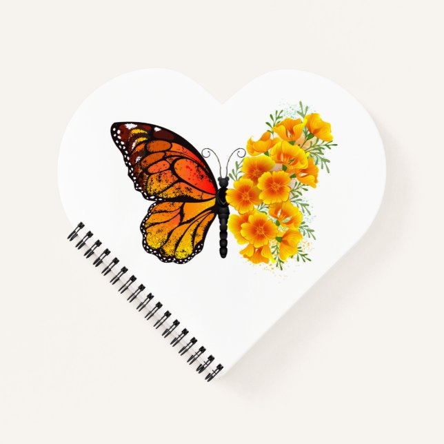 Blume Butterfly mit gelbem Kalifornien-Mohn Notizbuch (Vorderseite)