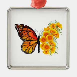 Blume Butterfly mit gelbem Kalifornien-Mohn Ornament Aus Metall