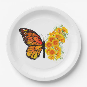 Blume Butterfly mit gelbem Kalifornien-Mohn Pappteller