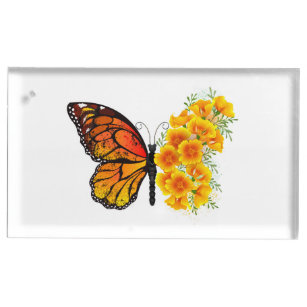 Blume Butterfly mit gelbem Kalifornien-Mohn Platzkartenhalter