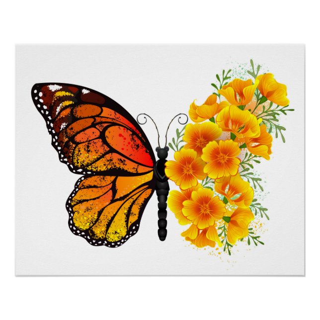 Blume Butterfly mit gelbem Kalifornien-Mohn Poster (Vorderseite)