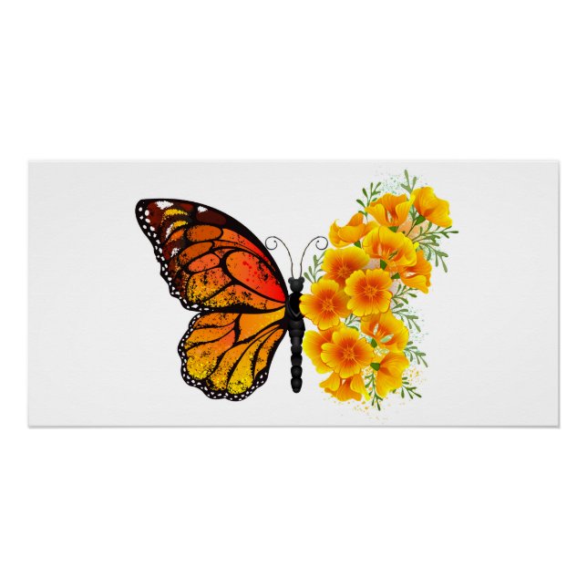 Blume Butterfly mit gelbem Kalifornien-Mohn Poster (Vorderseite)