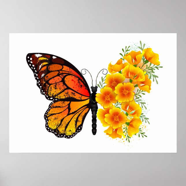 Blume Butterfly mit gelbem Kalifornien-Mohn Poster (Vorne)