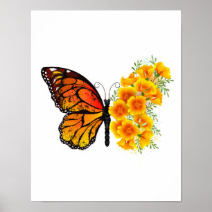 Blume Butterfly mit gelbem Kalifornien-Mohn Poster