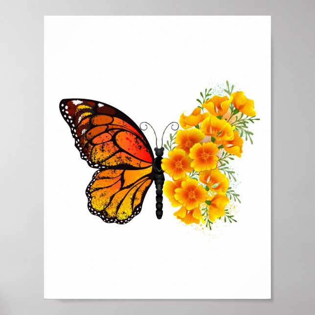 Blume Butterfly mit gelbem Kalifornien-Mohn Poster (Vorne)