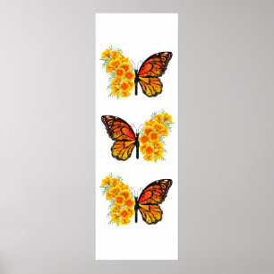 Blume Butterfly mit gelbem Kalifornien-Mohn Poster