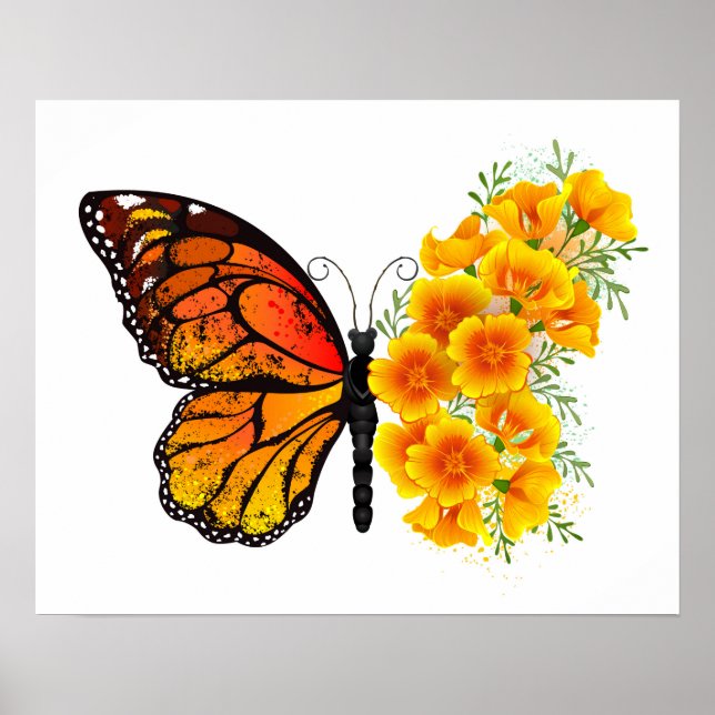 Blume Butterfly mit gelbem Kalifornien-Mohn Poster (Vorne)