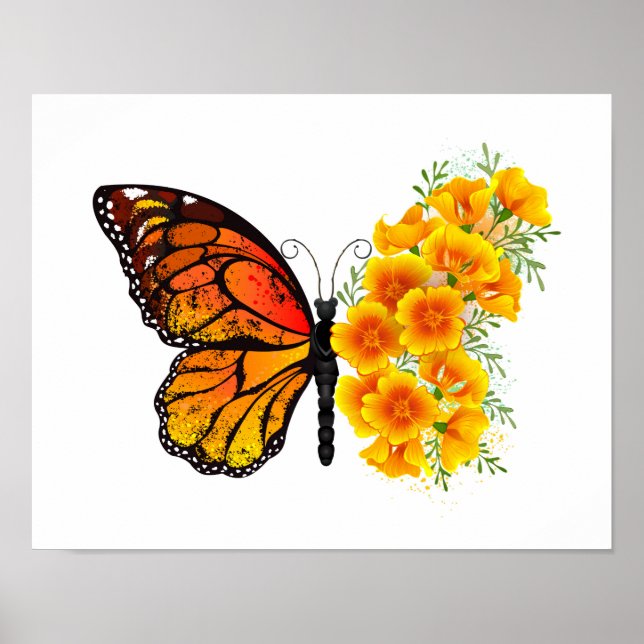 Blume Butterfly mit gelbem Kalifornien-Mohn Poster (Vorne)