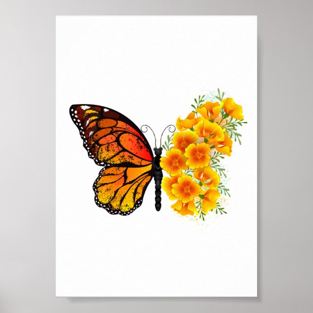 Blume Butterfly mit gelbem Kalifornien-Mohn Poster (Vorne)