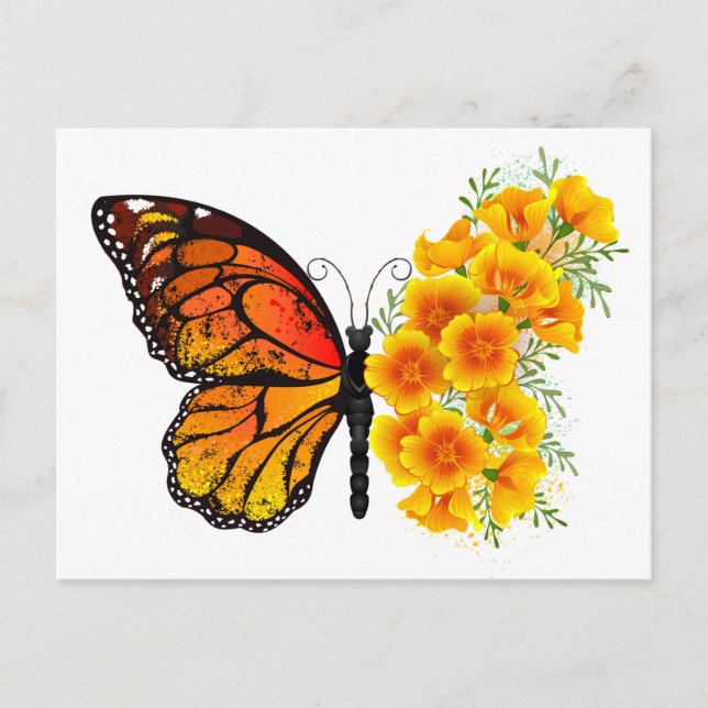 Blume Butterfly mit gelbem Kalifornien-Mohn Postkarte (Vorderseite)