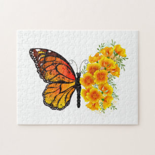 Blume Butterfly mit gelbem Kalifornien-Mohn Puzzle