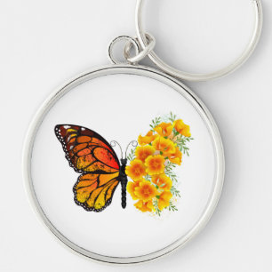 Blume Butterfly mit gelbem Kalifornien-Mohn Schlüsselanhänger