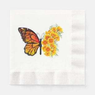 Blume Butterfly mit gelbem Kalifornien-Mohn Serviette