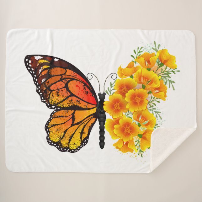 Blume Butterfly mit gelbem Kalifornien-Mohn Sherpadecke (Vorderseite (Horizontal))