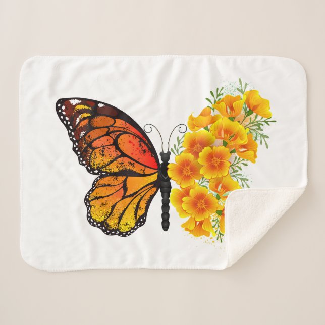 Blume Butterfly mit gelbem Kalifornien-Mohn Sherpadecke (Vorderseite (Horizontal))