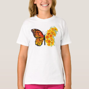 Blume Butterfly mit gelbem Kalifornien-Mohn T-Shirt