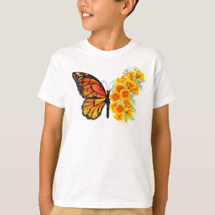 Blume Butterfly mit gelbem Kalifornien-Mohn T-Shirt