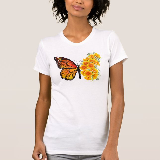 Blume Butterfly mit gelbem Kalifornien-Mohn T-Shirt (Vorderseite)