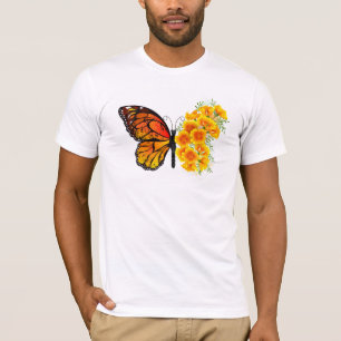 Blume Butterfly mit gelbem Kalifornien-Mohn T-Shirt