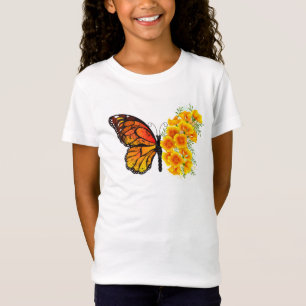 Blume Butterfly mit gelbem Kalifornien-Mohn T-Shirt