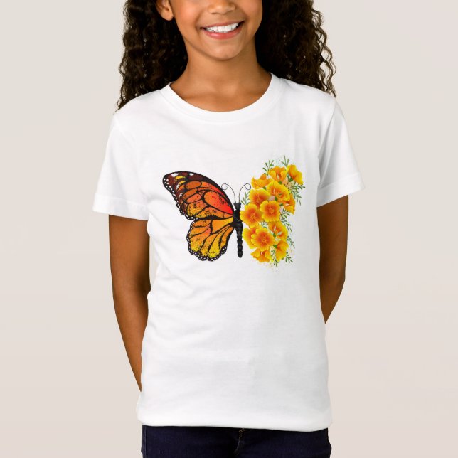 Blume Butterfly mit gelbem Kalifornien-Mohn T-Shirt (Vorderseite)