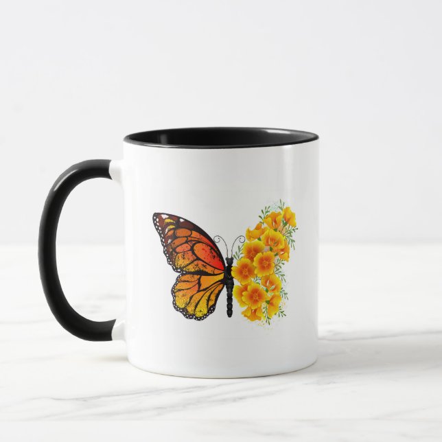Blume Butterfly mit gelbem Kalifornien-Mohn Tasse (Links)